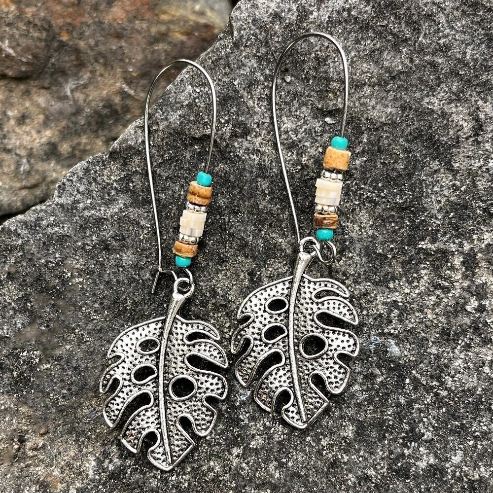 Leaf Drop Earrings Set of Three | Boho Silver Mix - Picture 5 of 7